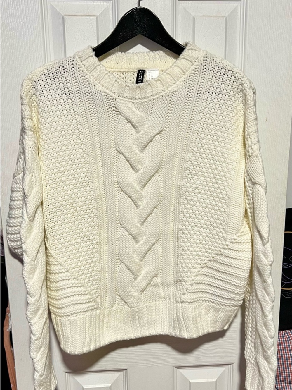 H&M Cream Cable-Knit Crew Neck Sweater